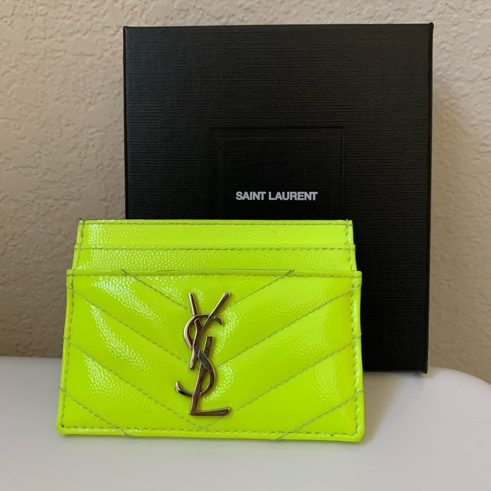 YSL Monogram Cardholder in Neon Yellow!